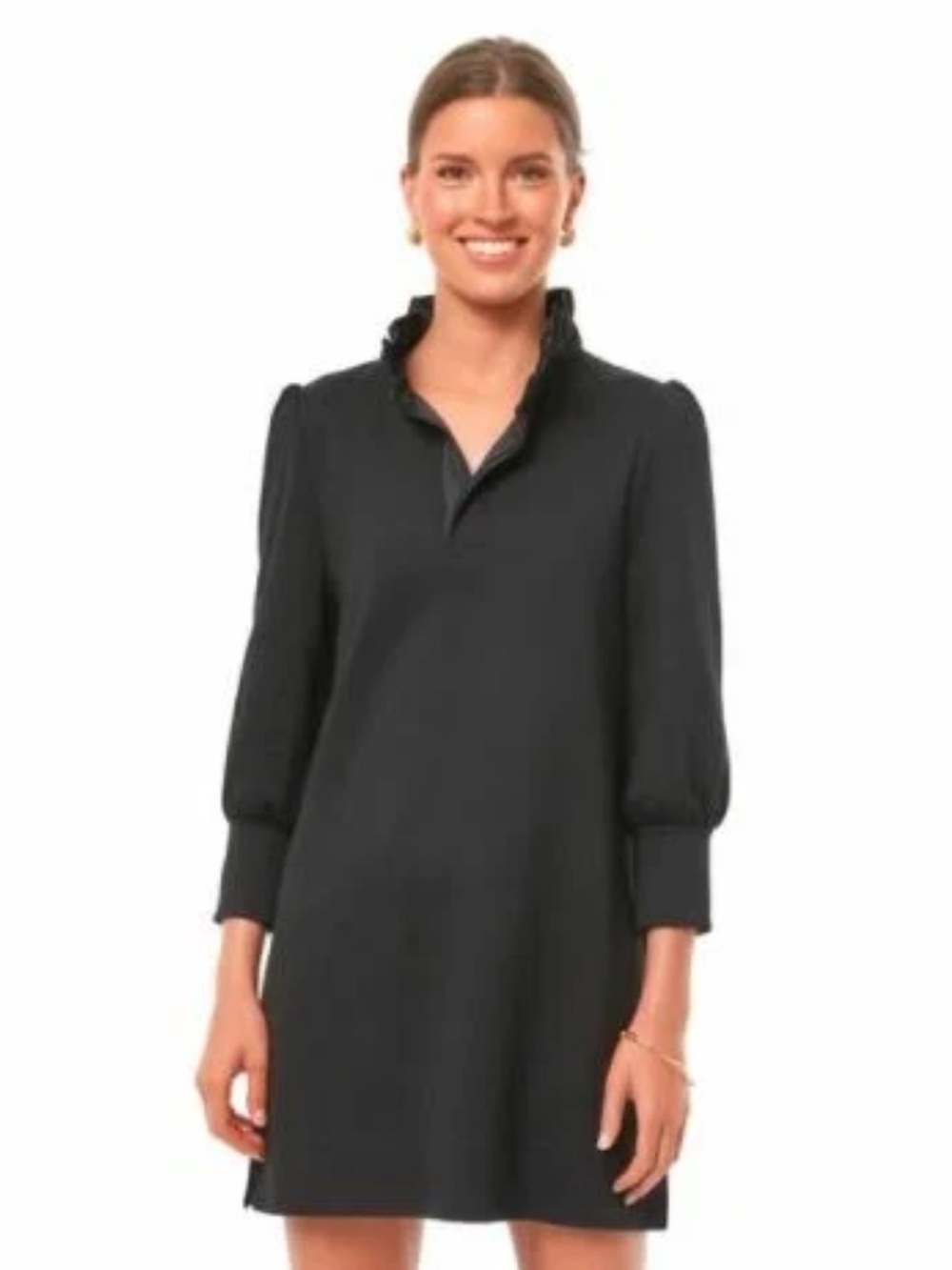 Pomander Place Tuckernuck Charlotte Terry Mini Dress Black, Size M Ruffle Collar